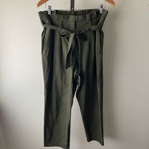 Boden Linen Cotton St Ives Paperbag Cropped Trouser Pant Belted Green Size 8